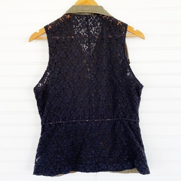 Green denim vest Lace back Size Medium - Picture 2 of 10